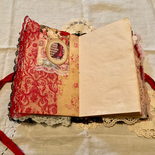 Victorian Junk Journal Handmade Red and Black Themed Tags Pockets OOAK