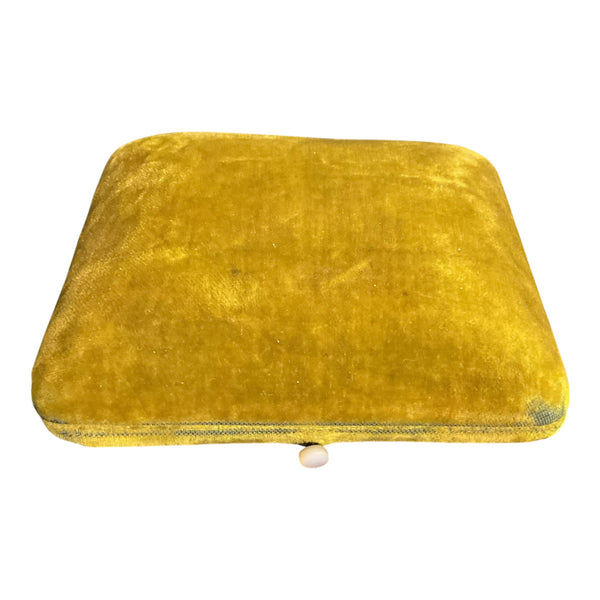 Vintage Gold Velvet Jewelry Box Necklace Pendant Holder MOP Mother of Pearl Clasp