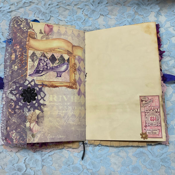Handmade Victorian Junk Journal Purple Themed Tags Pockets Lace OOAK