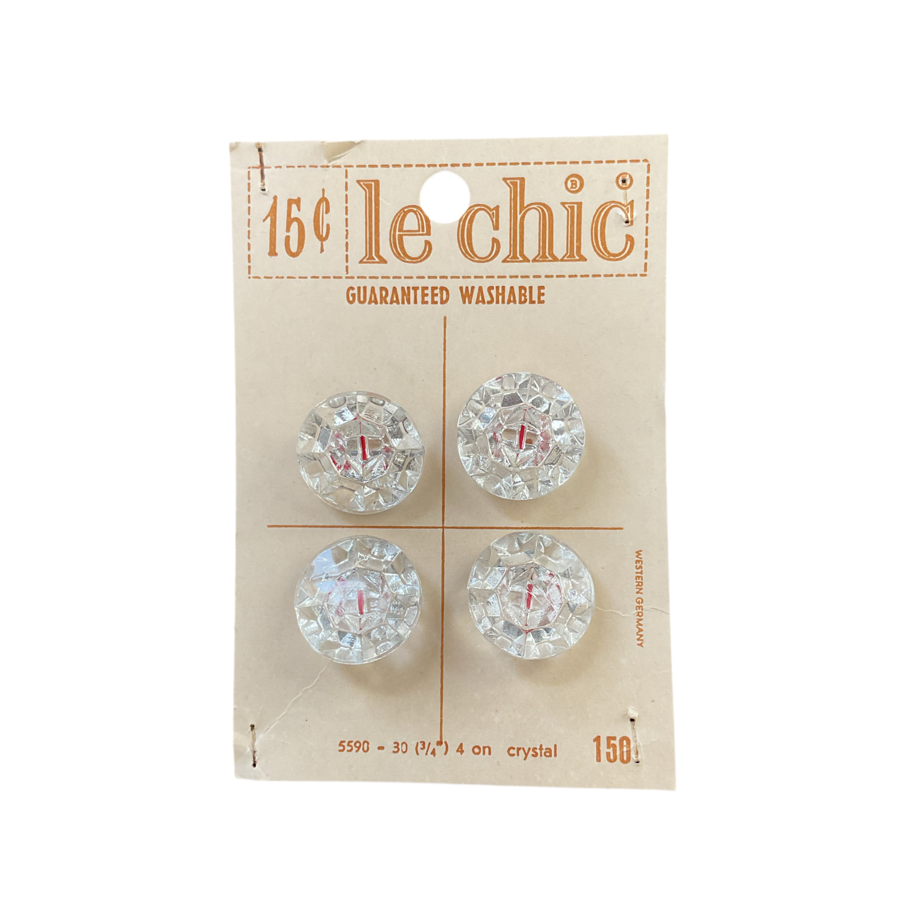 Vintage Le Chic Clear Crystal Buttons 3/4 on Card 5590 Germany - Avid Vintage