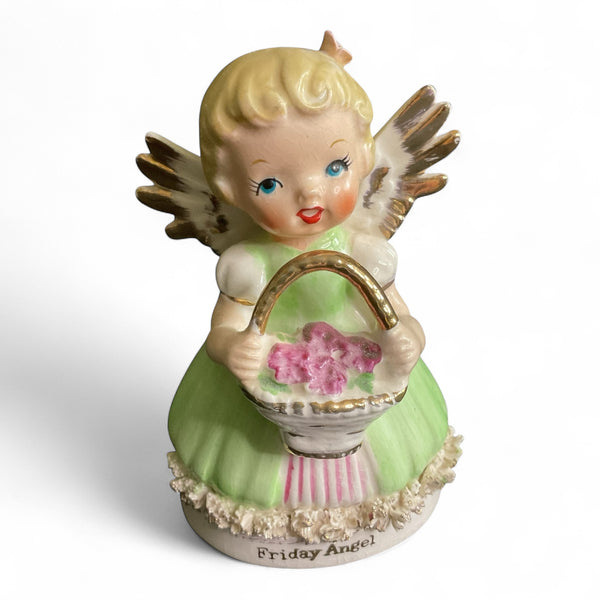 Vintage Friday Angel Ceramic Japan Figurine Spaghetti Trim