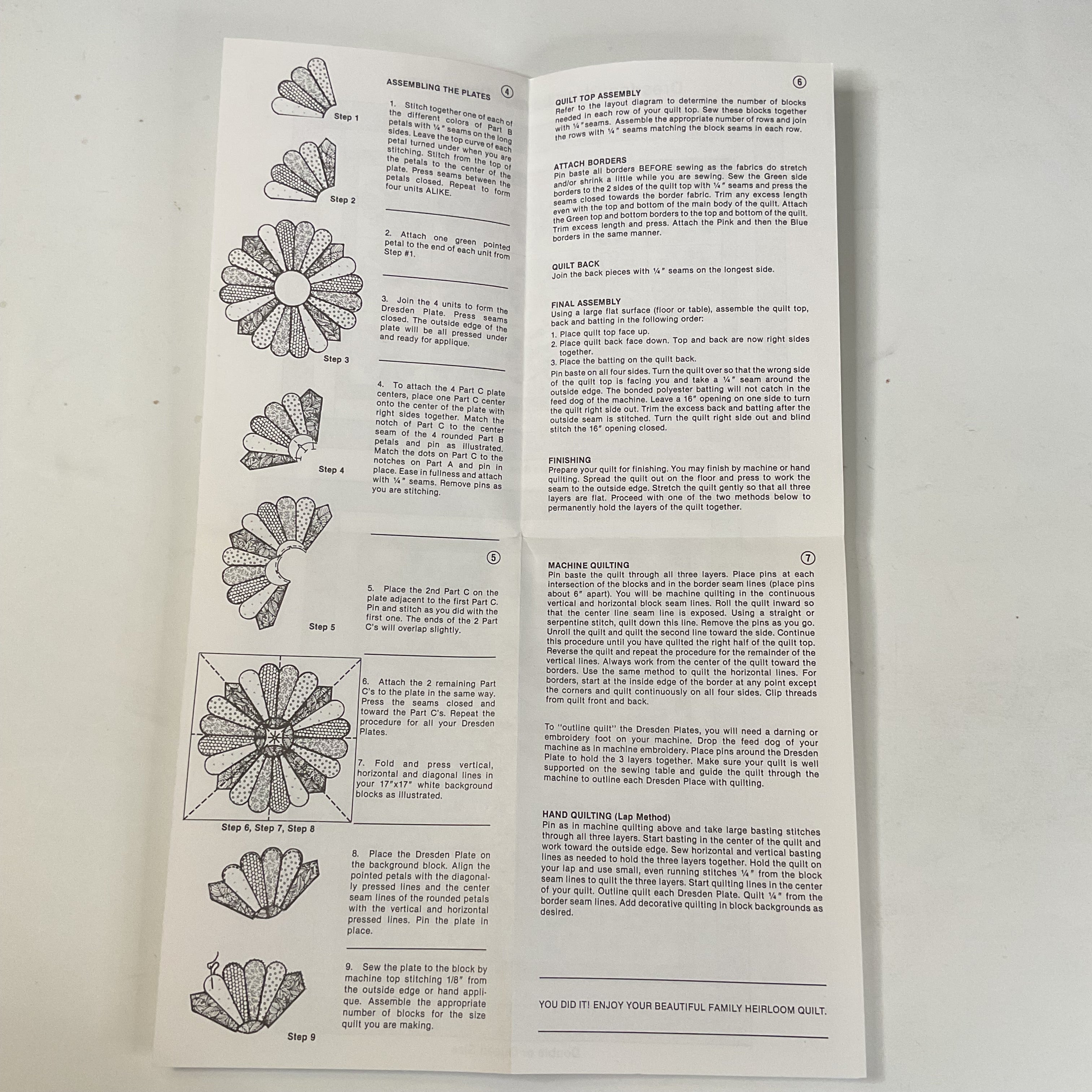 Dresden Plate Quilt Pattern Vintage 1981 V.I.P. Crafts Instructions