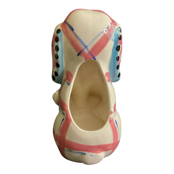 Vintage Pink and Blue Plaid Puppy Dog Ceramic Planter Marilyn Exclusive