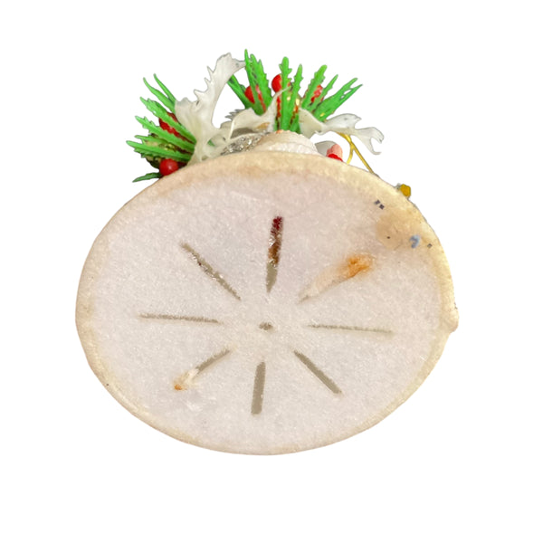 Vintage Christmas Santa Ornament White Plastic Flocked Bell Decoration with Holly