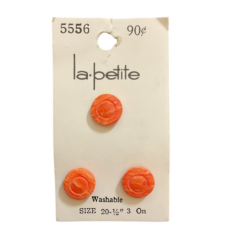 Vintage 5556 La Petite 1/2 Orange Shank Buttons 3 on Button Card