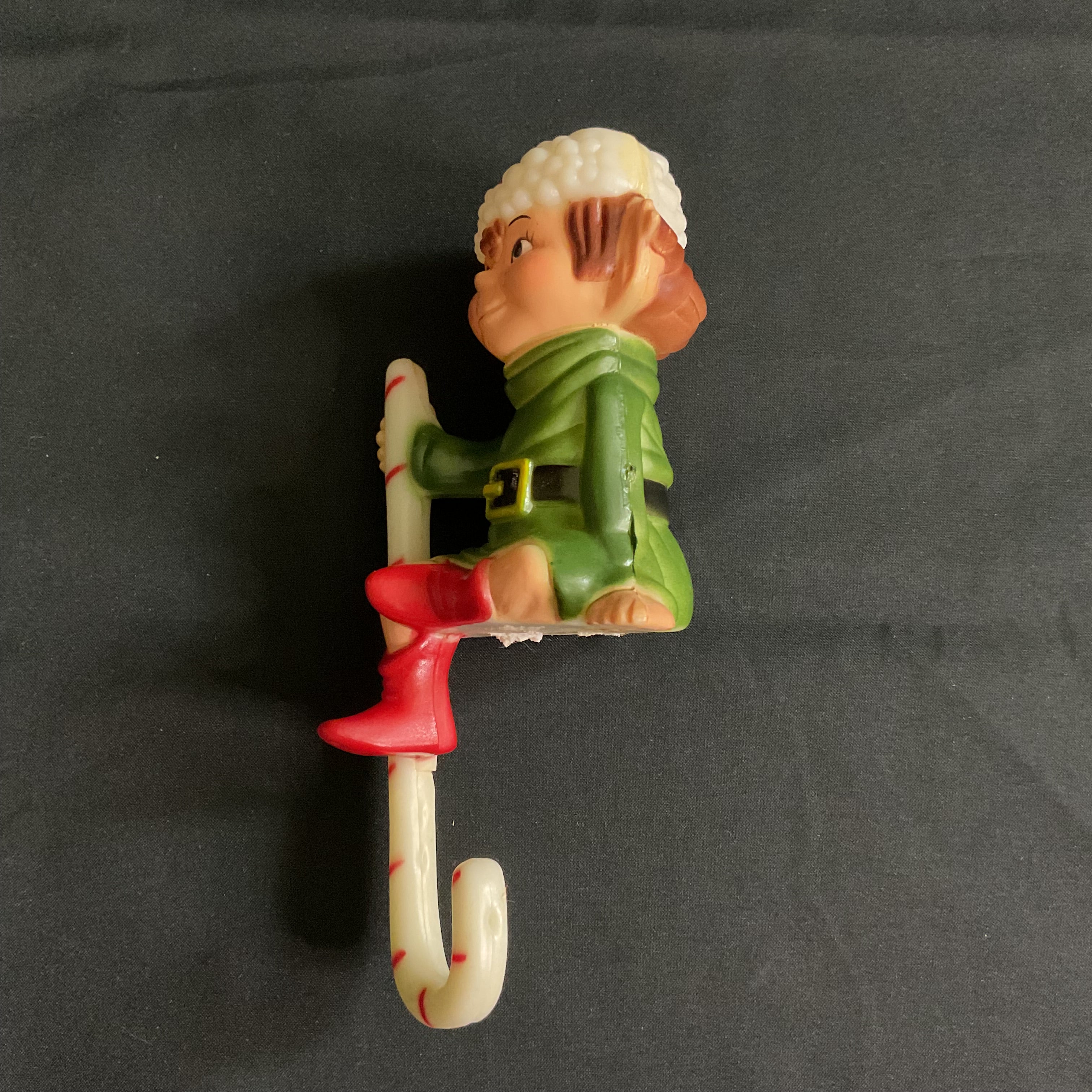 Vintage Sitting Christmas Elf Hard Plastic Stocking Holder