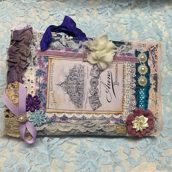 Handmade Victorian Junk Journal Purple Themed Tags Pockets Lace OOAK