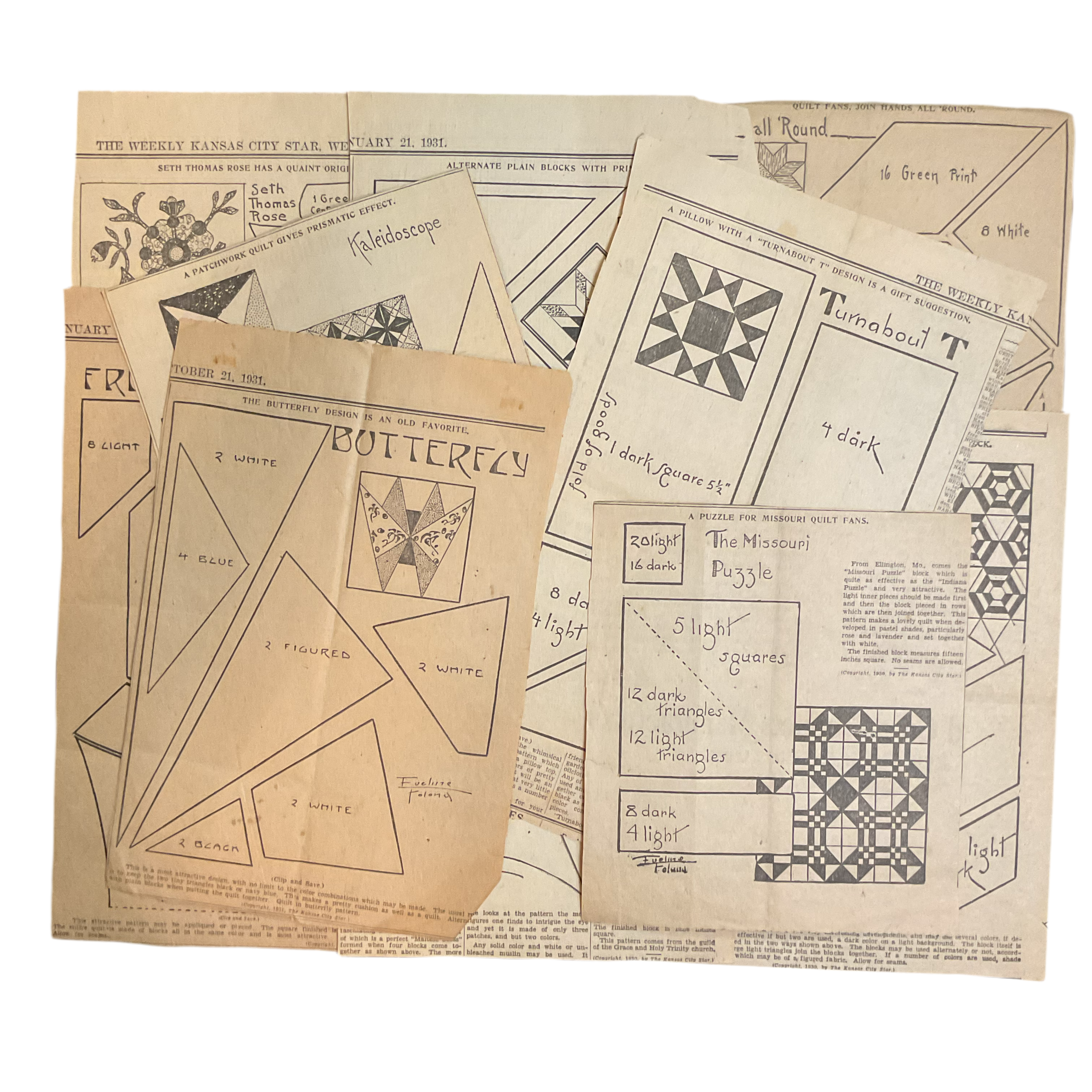 10 Vintage Kansas City Star Quilt Patterns Original 1930s Newspaper Clippings