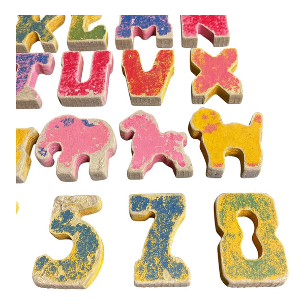 Thick Cardboard Vintage Letters Numbers and Animals Toys Game Pieces