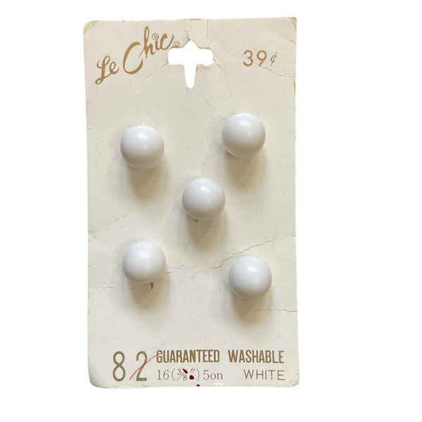 Vintage 82 La Petite 3/8 White Plastic Shank Buttons 5 on Button Card