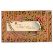 Vintage 1910s Best Wishes Postcard Gold Ribbons Wood Background Ladybug - Avid Vintage