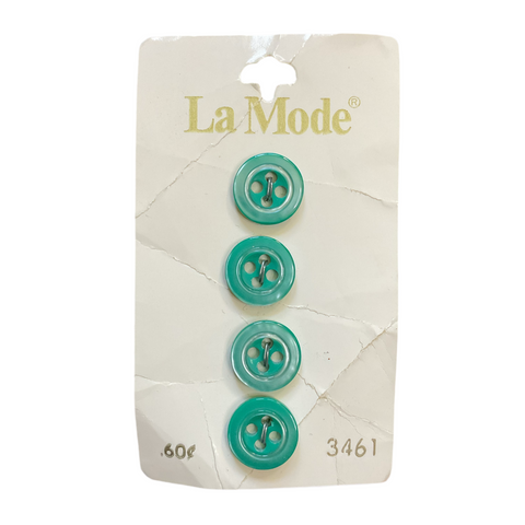 Vintage 3461 La Mode 1/2 Shiny Green 4 Hole Buttons 4 on Card