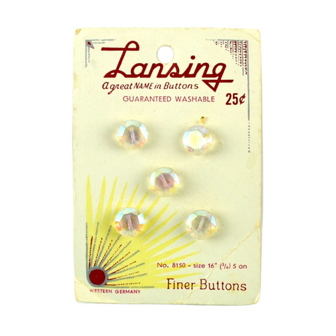 Vintage Lansing Clear Iridescent Buttons 5 on Card Faceted No 8150 Size 16