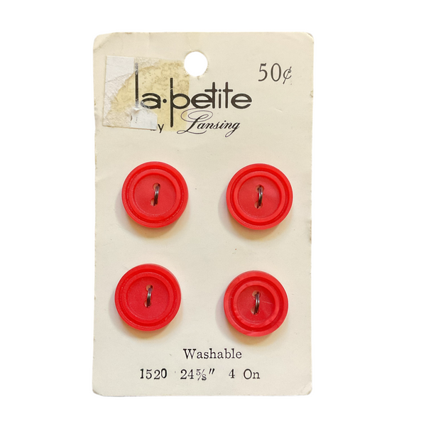 Vintage 1520 La Petite 5/8 Matte Orange 2 Hole Buttons 4 on Card