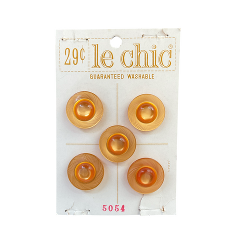 Le Chic Light Orange 5 Vintage Plastic Buttons on Card
