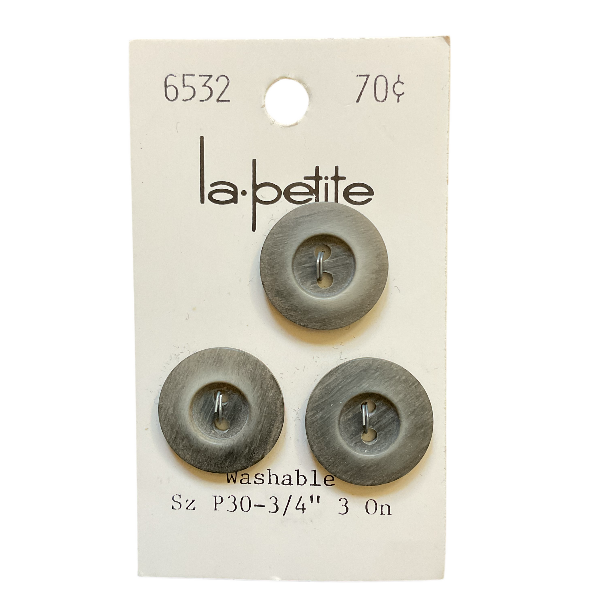 Vintage 6532 La Petite 3/4 Matte Gray 2 Hole Buttons 3 on Card - Avid Vintage