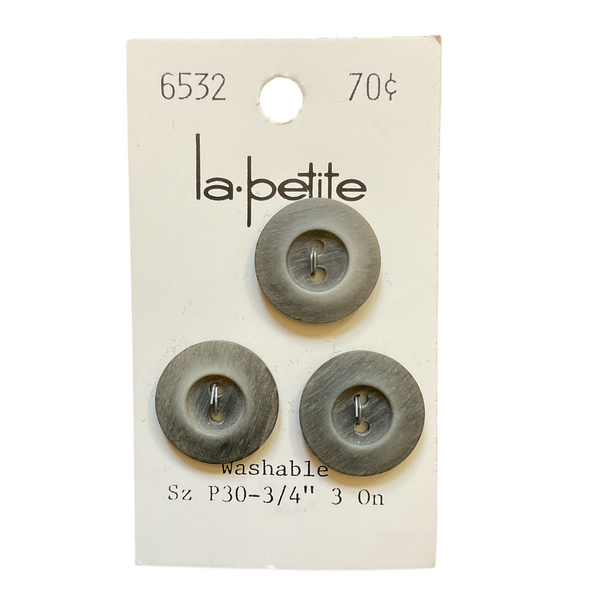 Vintage 6532 La Petite 3/4 Matte Gray 2 Hole Buttons 3 on Card