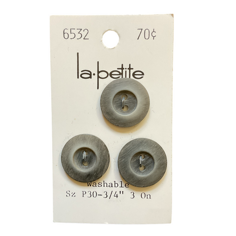 Vintage 6532 La Petite 3/4 Matte Gray 2 Hole Buttons 3 on Card