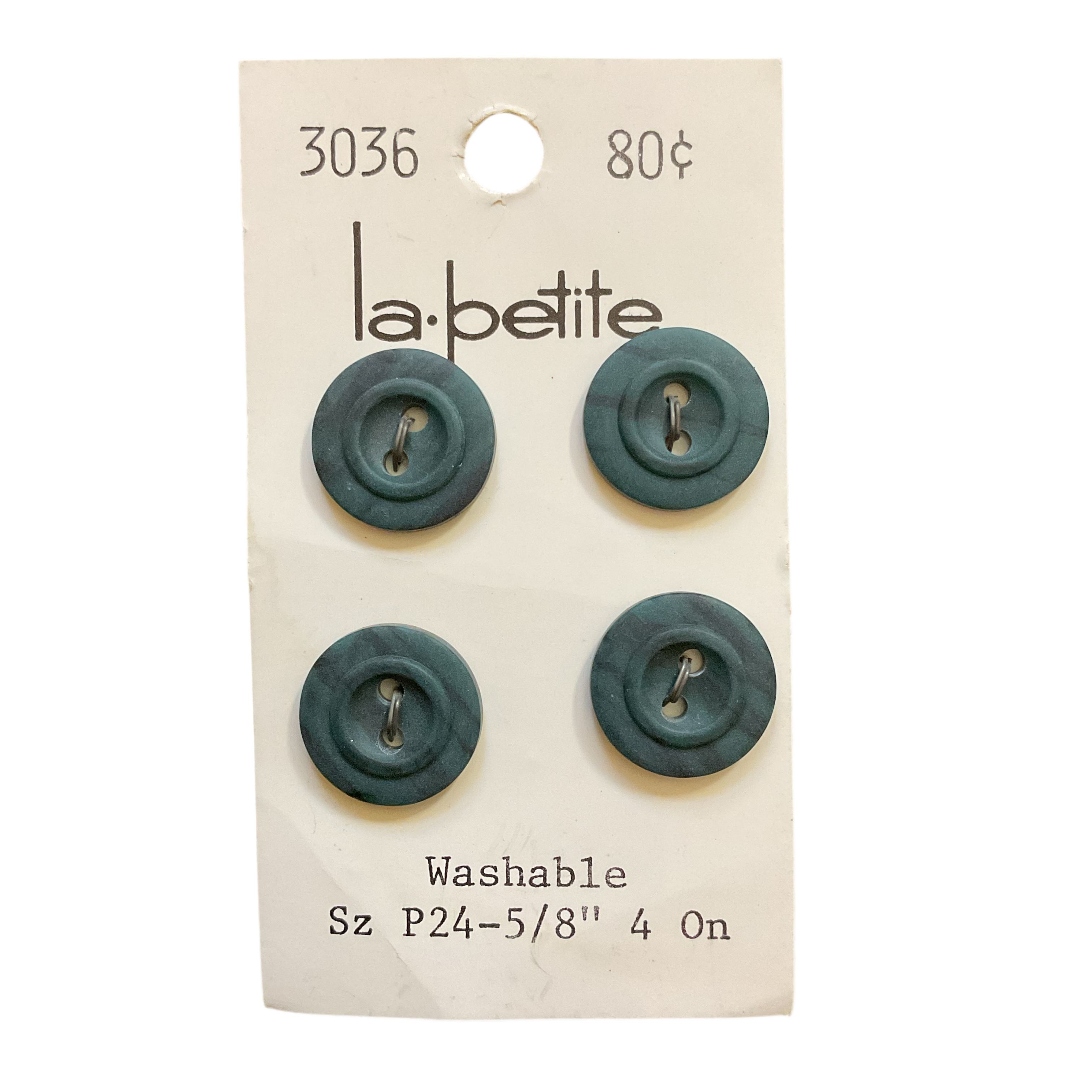 Vintage 3036 La Petite 5/8” Matte Blue 2 Hole Buttons 4 on Card - Avid Vintage
