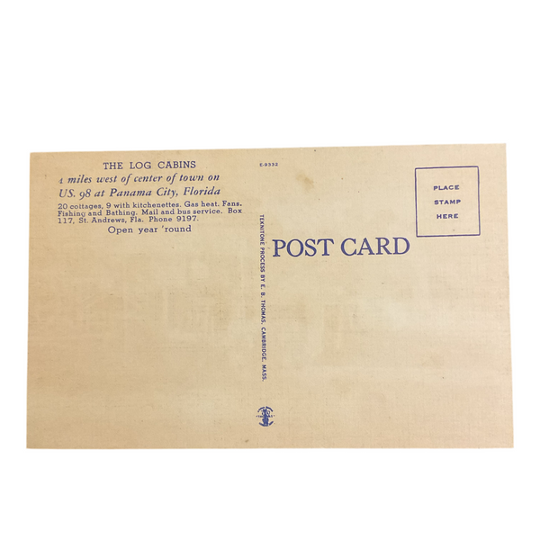Viintage Postcard Log Cabins at Panama City Florida