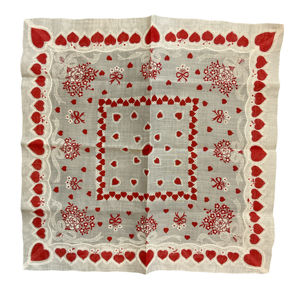 Vintage Valentine Hanky Red Heart Border Flower Bouquets