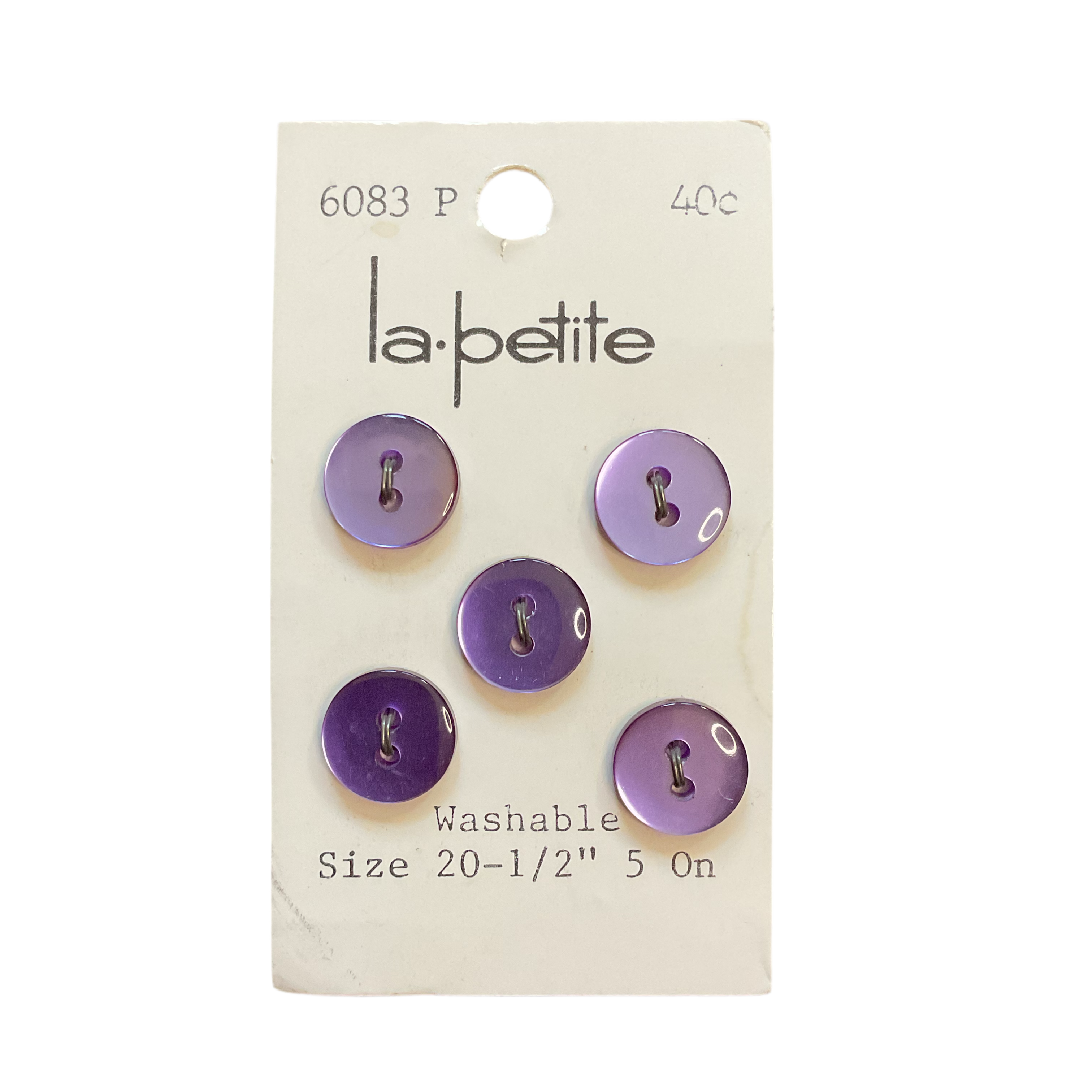 Vintage La Petite 1/2 Purple Plastic 2 Hole Buttons 5 on Card - Avid Vintage