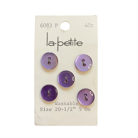 Vintage La Petite 1/2 Purple Plastic 2 Hole Buttons 5 on Card