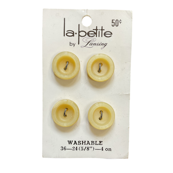 Vintage La Petite 5/8 Cream Colored Plastic 2 Hole Buttons 4 on Button Card