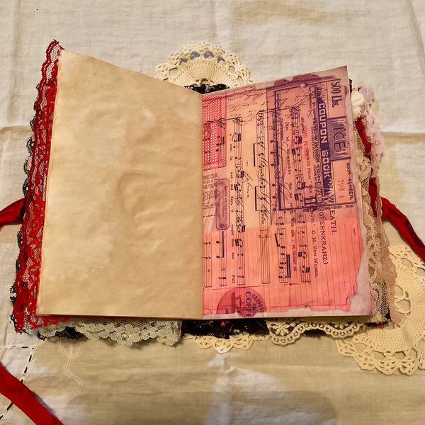 Victorian Junk Journal Handmade Red and Black Themed Tags Pockets OOAK