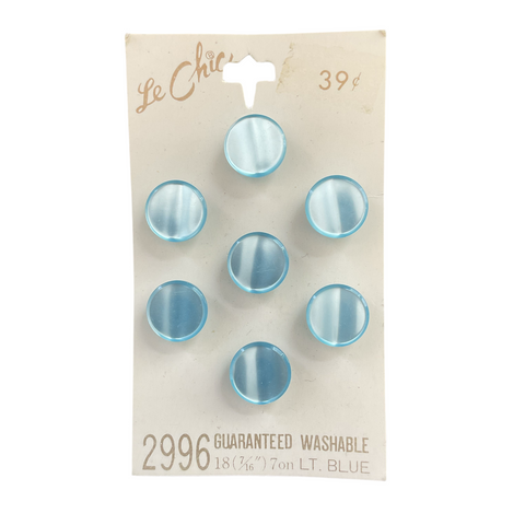 Vintage Le Chic 7/16 Light Blue Shank Plastic Buttons 7 on Card