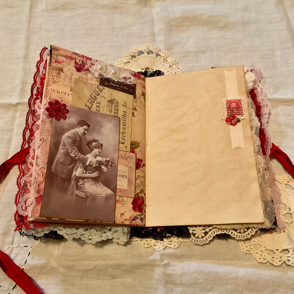 Victorian Junk Journal Handmade Red and Black Themed Tags Pockets OOAK