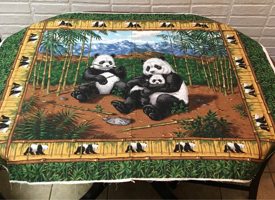 Cranston Panda Bears Wall Hanging Fabric Panel Bamboo Trees 45 x 35 - Avid Vintage