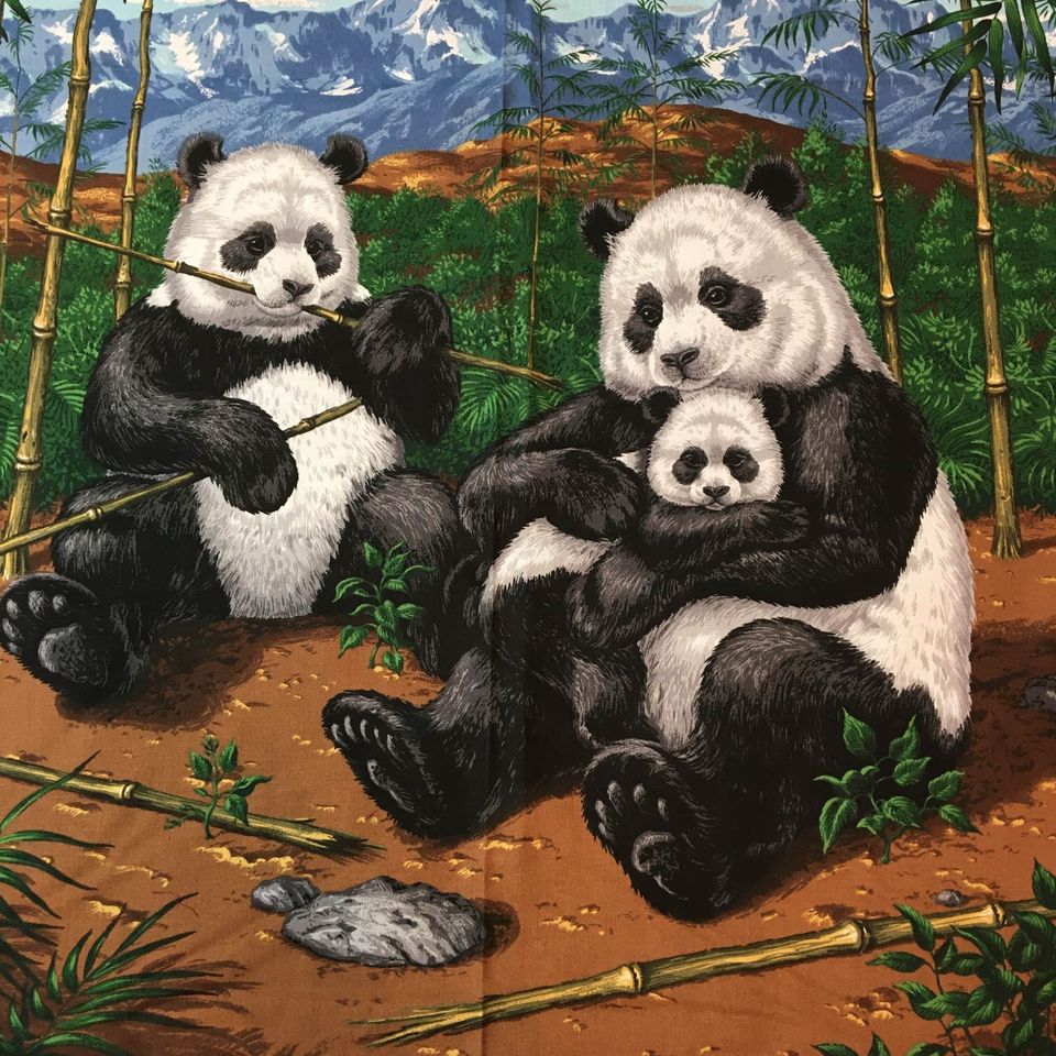 Cranston Panda Bears Wall Hanging Fabric Panel Bamboo Trees 45 x 35 - Avid Vintage