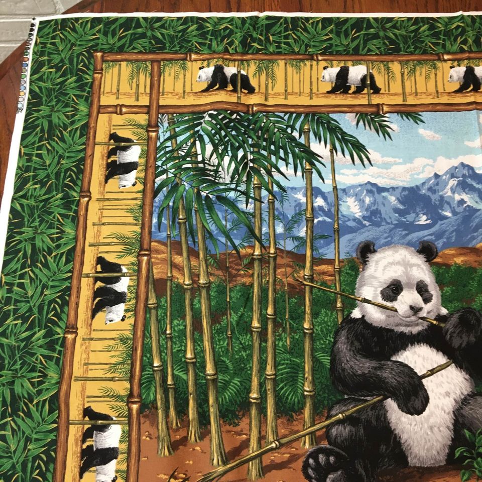 Cranston Panda Bears Wall Hanging Fabric Panel Bamboo Trees 45 x 35 - Avid Vintage