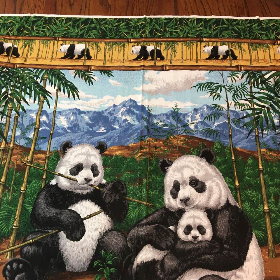 Cranston Panda Bears Wall Hanging Fabric Panel Bamboo Trees 45 x 35 - Avid Vintage