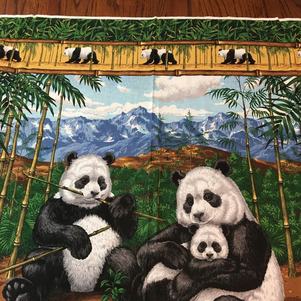 Cranston Panda Bears Wall Hanging Fabric Panel Bamboo Trees 45 x 35