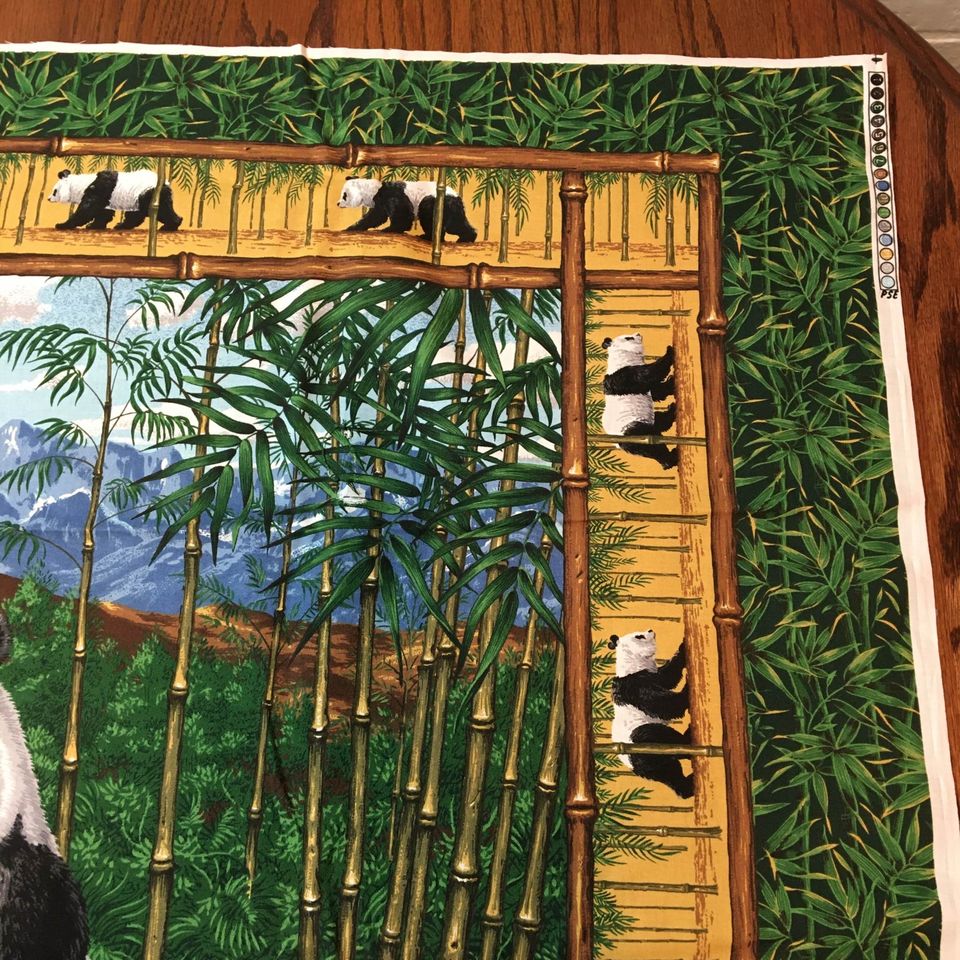 Cranston Panda Bears Wall Hanging Fabric Panel Bamboo Trees 45 x 35 - Avid Vintage