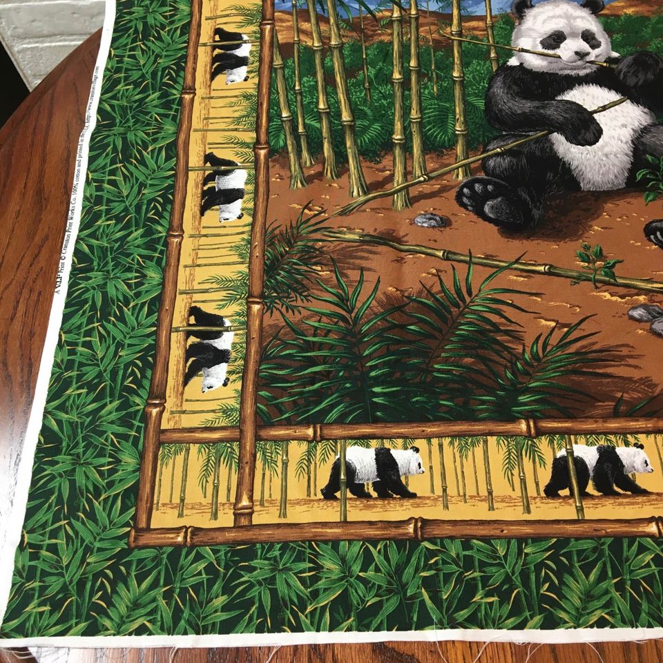 Cranston Panda Bears Wall Hanging Fabric Panel Bamboo Trees 45 x 35 - Avid Vintage