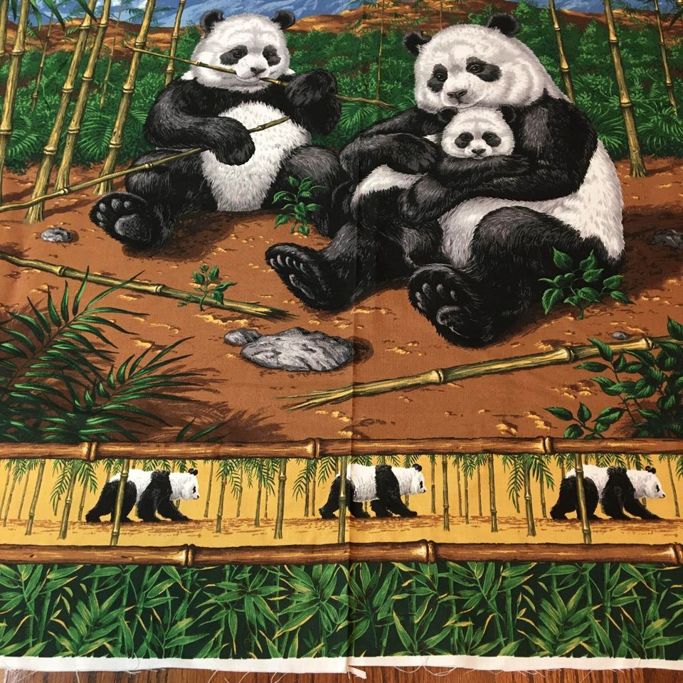 Cranston Panda Bears Wall Hanging Fabric Panel Bamboo Trees 45 x 35 - Avid Vintage
