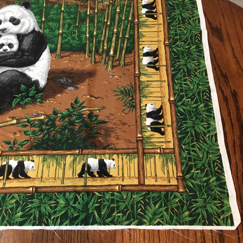 Cranston Panda Bears Wall Hanging Fabric Panel Bamboo Trees 45 x 35 - Avid Vintage