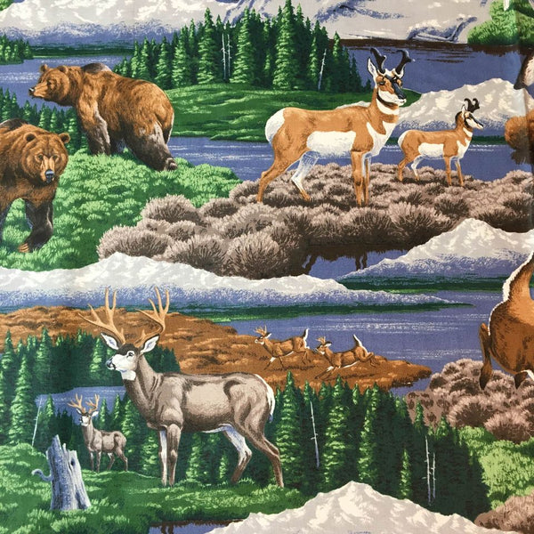 Cranston Wildlife Fabric Bears Wolf Gazelle Mountains 45 x 36