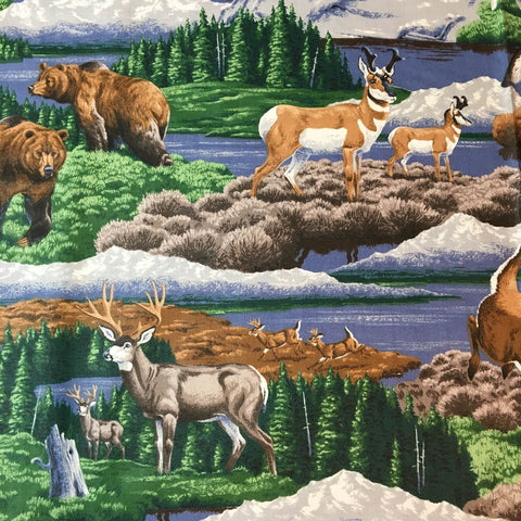Cranston Wildlife Fabric Bears Wolf Gazelle Mountains 45 x 36