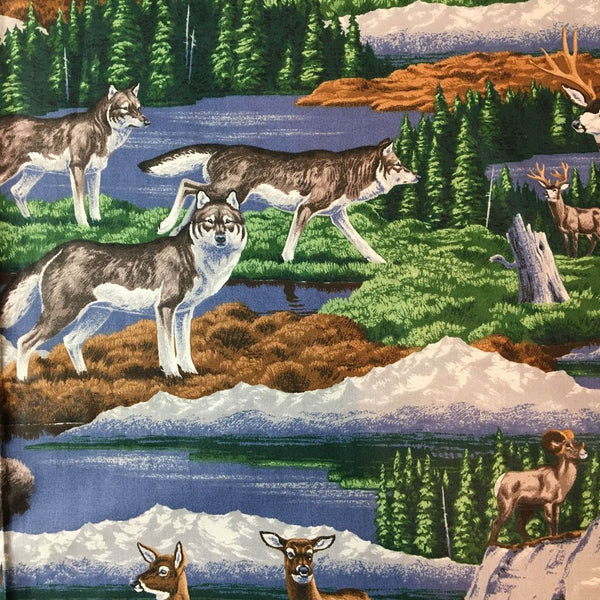 Cranston Wildlife Fabric Bears Wolf Gazelle Mountains 45 x 36