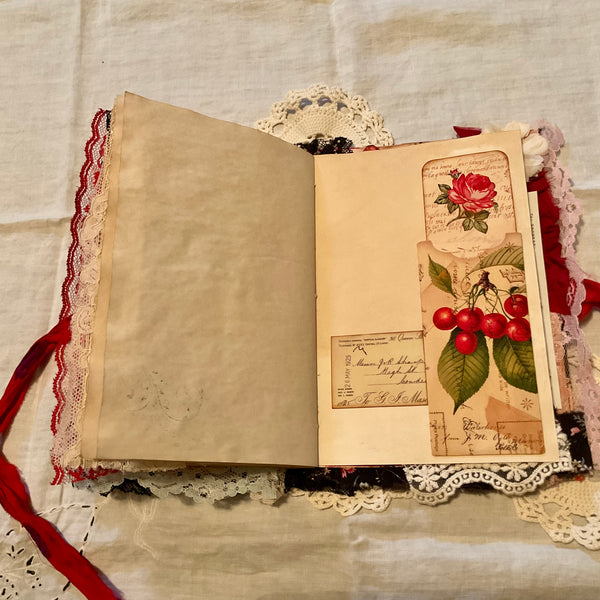 Victorian Junk Journal Handmade Red and Black Themed Tags Pockets OOAK