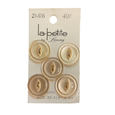 Vintage 2006 La Petite 3/4 Beige 2 Hole Buttons 5 on Button Card