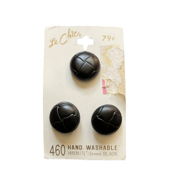 Le Chic Faux Black Leather 3 Vintage Buttons on Card