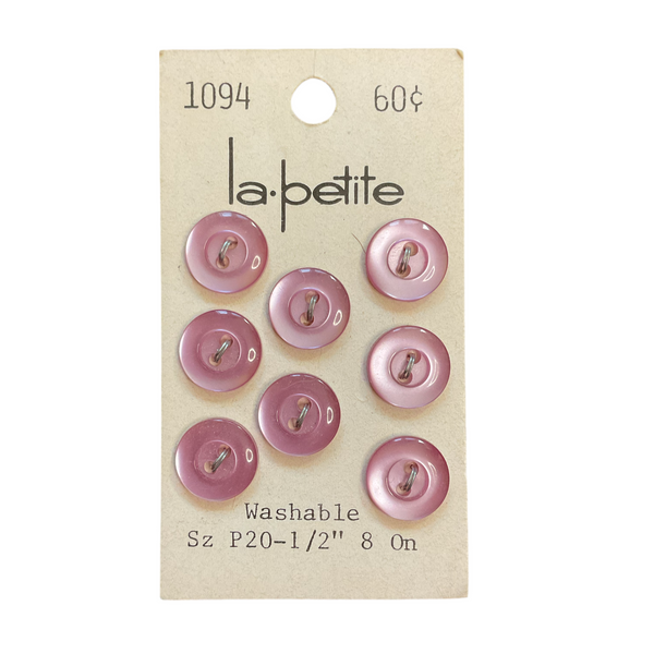 Vintage 1094 La Petite 1/2 Light Purple Plastic 2 Hole Buttons 8 on Card
