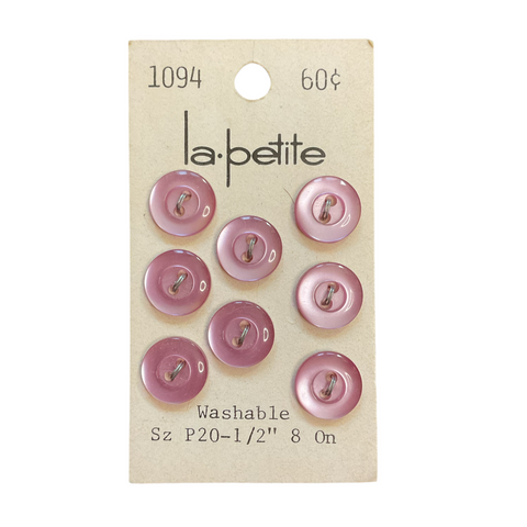 Vintage 1094 La Petite 1/2 Light Purple Plastic 2 Hole Buttons 8 on Card
