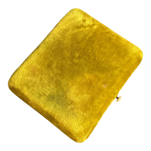 Vintage Gold Velvet Jewelry Box Necklace Pendant Holder MOP Mother of Pearl Clasp