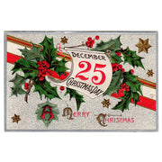 Vintage Christmas Postcard 1910s Holly Berries December 25 Red Stripe and Gold Stars - Avid Vintage